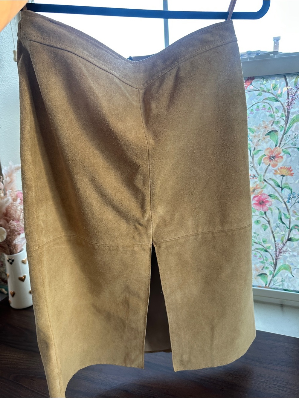 Vintage Banana Republic 100% Suede Leather Midi Skirt Tan Size 4